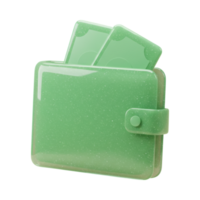 Light green 3D wallet with banknotes for finance and savings concepts png