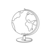 Globe simple minimalist hand drawn outline illustration, planet Earth miniature representation with oceans and continents accessory for geography classroom, educational, travel, design use vector