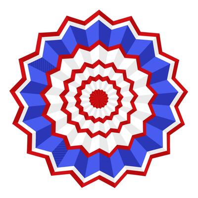Patriotic red, white, and blue geometric rosette pattern