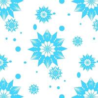 A blue and white snowflake pattern with many small blue snowflakes vector