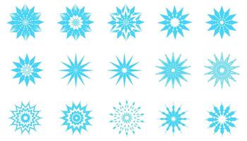Collection of blue geometric snowflake designs on white background vector