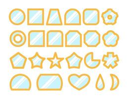 Mirror shapes collection with yellow outline and blue reflection vector