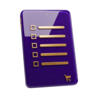 3D glossy digital tablet with shopping checklist and golden elements png