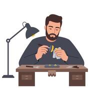 Skilled craftsman working on a watch in minimal flat art 2 vector