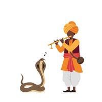Snake charmer playing flute with cobra in flat art style 23 vector
