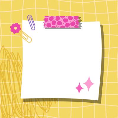Funky note cards on a yellow checkered background. Cute templates for paper notes. Blank spaces for messages. Paper notes. Sticky notes for reminders, memos, and planners. Perfect for back-to-school.
