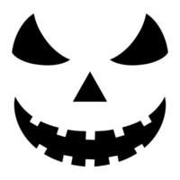 Sinister Jack O'Lantern face with sharp eyes and menacing grin, ideal for Halloween decorations, crafts, and invitations. Bold black design on white background. Perfect for spooky festive vibes. vector