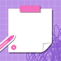 Funky note cards on a purple checkered background. Cute templates for paper notes. Blank spaces for messages. Paper notes. Sticky notes for reminders, memos, and planners. Perfect for back-to-school. vector