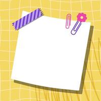 Groovy cards for notes on a yellow checkered background. Kawaii templates for paper notes. Empty blanks for messages. Paper notes. Sticky for reminders, memo messages, and planners. Back-to-school. vector
