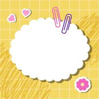 Template for paper notes. Groovy card for notes on a yellow checkered background. Education accessories. Kawaii paper sticky notes for reminders, memo messages, and planners. Back-to-school. vector