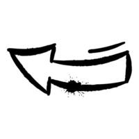 Grunge black arrow pointing left, drawn with thick brush strokes and ink splatter effect. Isolated on white background. Dynamic, rough style ideal for emphasis, direction, or navigation. vector