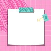 Funky note cards on a pink checkered background. Cute templates for paper notes. Blank spaces for messages. Paper notes. Sticky notes for reminders, memos, and planners. Perfect for back-to-school. vector