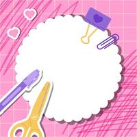 Template for paper notes. Groovy card for notes on a pink checkered background.. Kawaii paper sticky notes for reminders, memo messages, and planners. Kawaii school supplies. Education accessories. vector