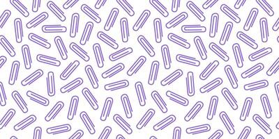 Seamless pattern with purple paper clips on a white background. Cute school-themed design with kawaii-style accessories. Suitable for cards, social media, textiles, wrapping paper, and invitations. vector