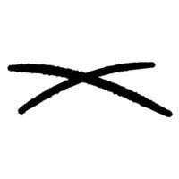 Grunge-style black ink cross mark with rough, textured brush strokes. Distressed and bold X symbol, perfect for emphasis, rejection, cancellation, or striking out elements in creative designs. vector