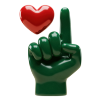 Stylized 3D Render of Green Hand Pointing Up with Floating Red Heart png
