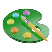 Vibrant 3D Render of a Green Artist Palette with Colorful Paint Blobs and a Paintbrush png
