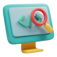 3D Computer Monitor with Code and Magnifying Glass for Software Development png