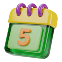 Vibrant 3D Calendar Icon with Number 5 for Dates and Scheduling png