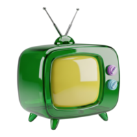 Glossy Green Retro Television 3D Render with Antennas and Yellow Screen png