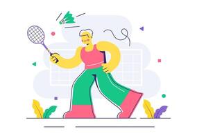 Scene of Badminton Player with Racket and Shuttlecock for Sports and Leisure vector