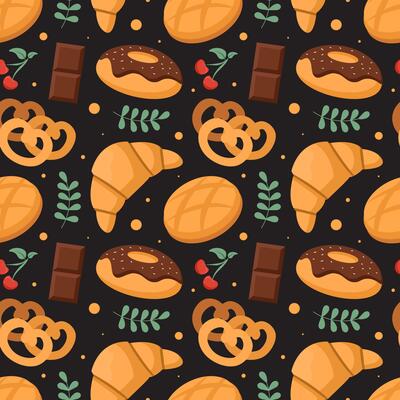 Cartoon Dessert Seamless Pattern with Chocolate Pastries and Melted Sweets
