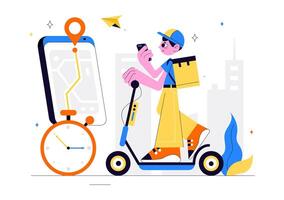 Fast Courier and Delivery Service Art with Flat Style Characters vector