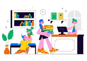 Illustration of a Study Room in a School Library or Bookstore for Self-Development and Learning vector