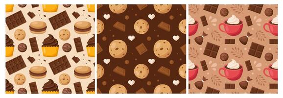 Seamless Pattern of Chocolate Goodies, Cakes, and Melting Treats in Flat Style vector
