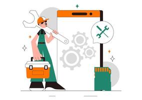 Flat Style Illustration of Electronics Repair for Smartphone with Screen Damage and Error vector