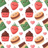Seamless Chocolate Candy and Cake Background in Cute Flat Design Style vector