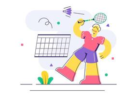 Badminton Player Illustration with Racket and Shuttlecock on a Flat Background vector