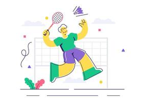 Flat Illustration of a Badminton Match with Player, Racket, and Court Elements vector