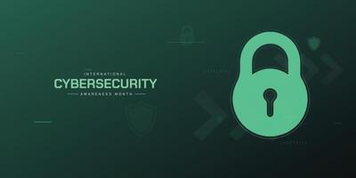 International cyber security awareness month is observed. flat design Cyber security banner gradient color green vector