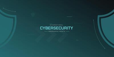 International cyber security awareness month is observed. flat design Cyber security banner gradient color turquoise vector
