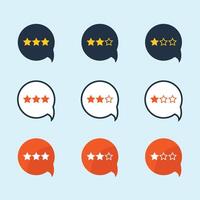 Bubble three stars customer product review icon set, featuring yellow 3 star rating flat icons for apps and websites. vector