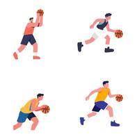 Four Basketball Players in Action, Engaging in Dynamic Gameplay vector