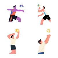Four figures playing volleyball, active and dynamic vector