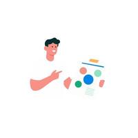 Smiling man presenting a colorful infographic. vector