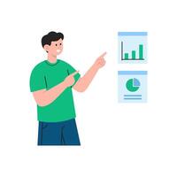 Young Man Presenting Data Visualizations vector