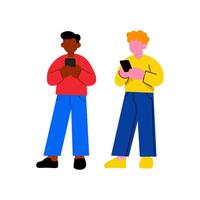 illustration of a man playing with a mobile phone vector