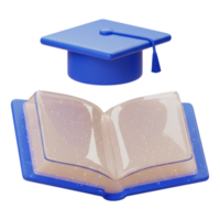 Blue Graduation Cap and Open Book 3D Render Symbolizing Education and Knowledge png