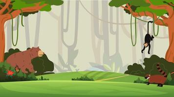 Animated Forest Scene with Bear and Monkey in a Jungle Background video