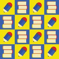 Seamless pattern of pencils and stacked books in a colorful back to school theme. Perfect for educational designs, kids projects, and school supply graphics. vector