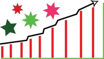A graph with stars and arrows going up vector