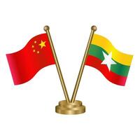 China and Myanmar table flag. vector