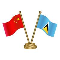 China and ST. Lucia table flag. vector