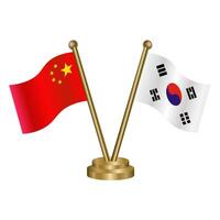 China and South Korea table flag. vector