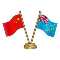 China and Tuvalu table flag. vector