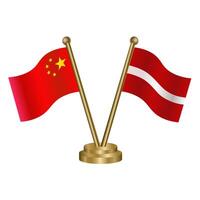 China and Latvia table flag. vector